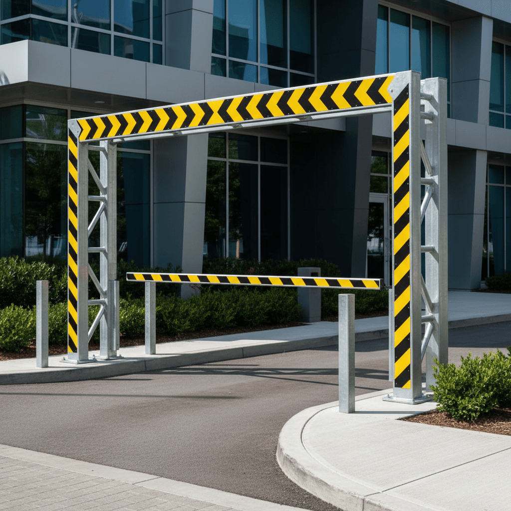Fixed goal-post style height restriction barrier